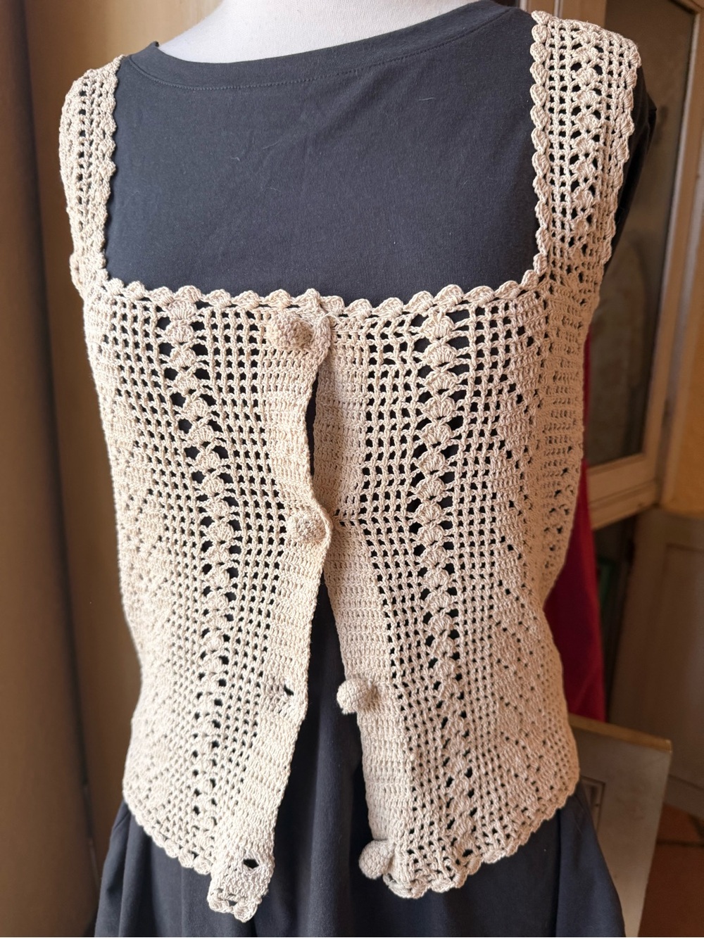 Hand-Crocheted Beige Vest